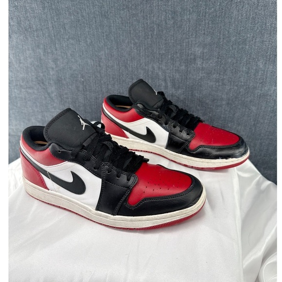Jordan Other - Nike Air Jordan 1 Low Bred Toe Men's Size 10 Black Red White Leather Sneakers